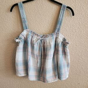 American Eagle Plaid Cropped Baby Doll Tank Top XL Cottage Core